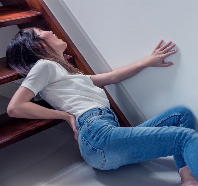 Women after a fall injury from stairs